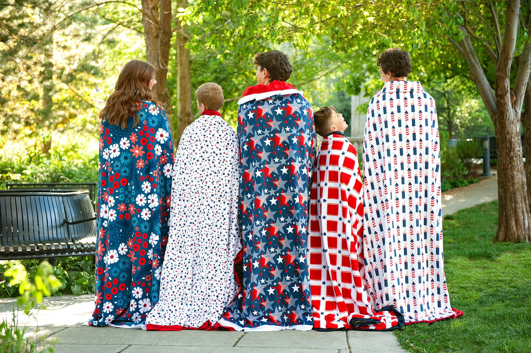 Patriotic American Flags Anti-Pill Premium No Sew Throw Fleece