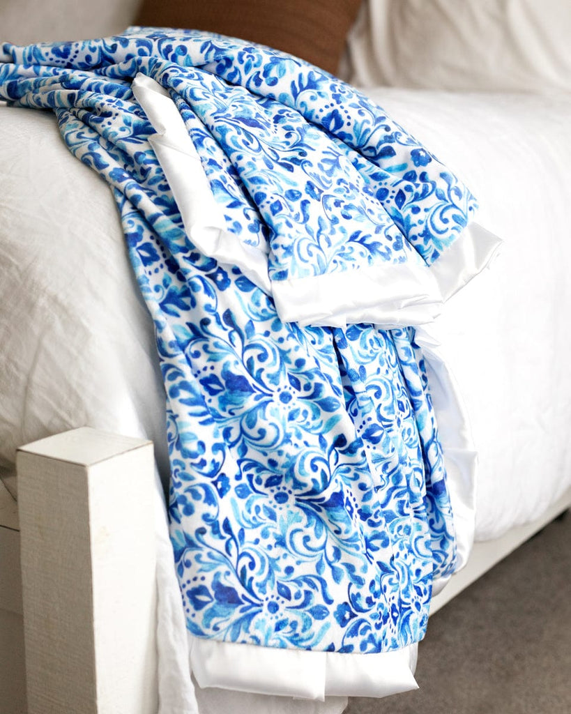 Blue Damask Plush Blanket | Minky Couture
